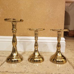 3 Gold Candle Holders